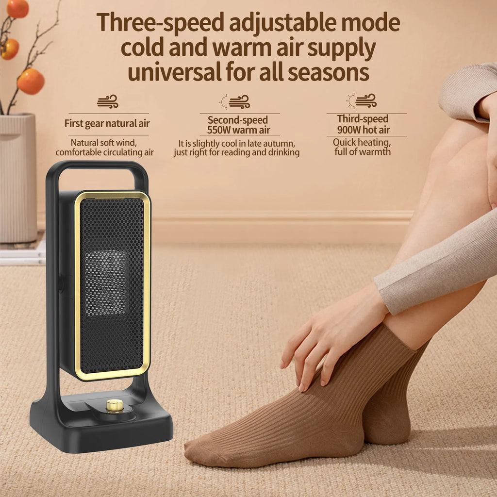 Black PTC ceramic desktop heater with knob control for UK power sockets