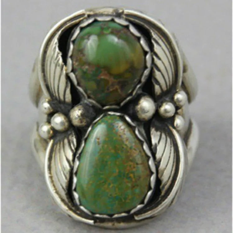 Geometric turquoise ring with gold-tone electroplating and retro inlaid design