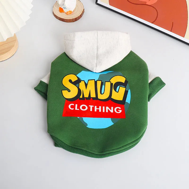 Green cotton pet clothing for dogs and cats in sizes L, XL, 2XL, 3XL, 4XL for autumn and winter wear