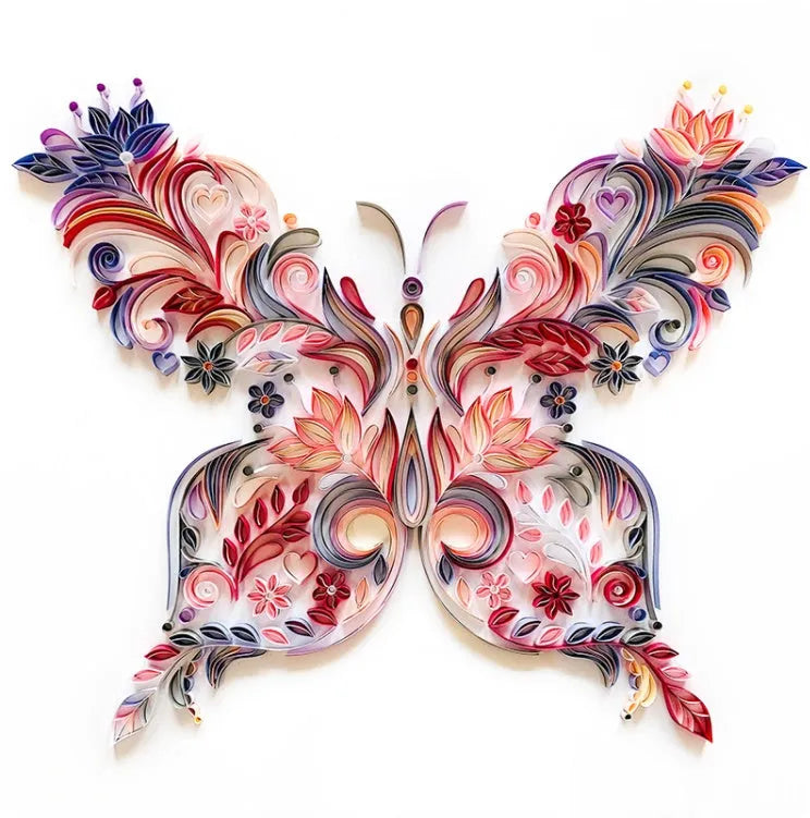 20-inch blue butterfly quilling illustration material pack with craft tools on white background
