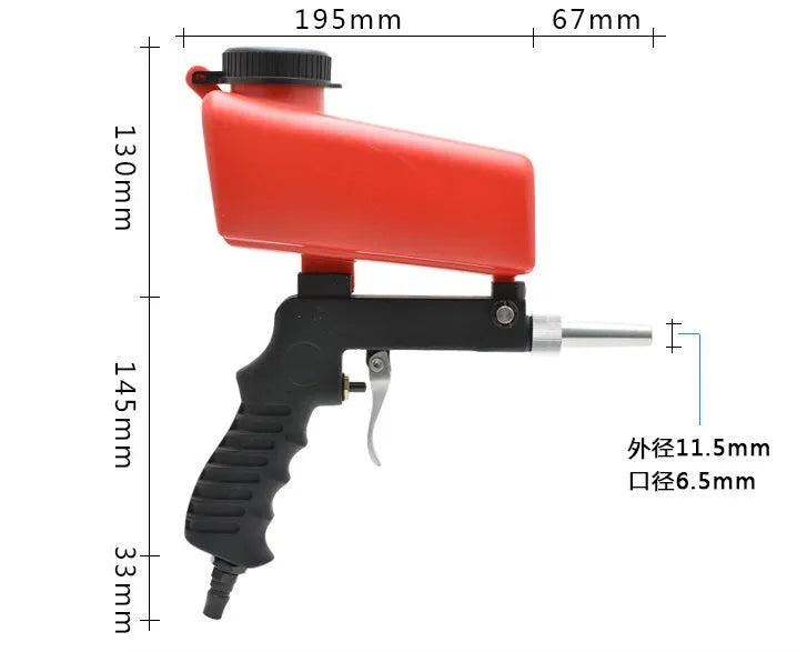 Portable pneumatic sandblasting gun with 21Ibs tank in black or blue colour options