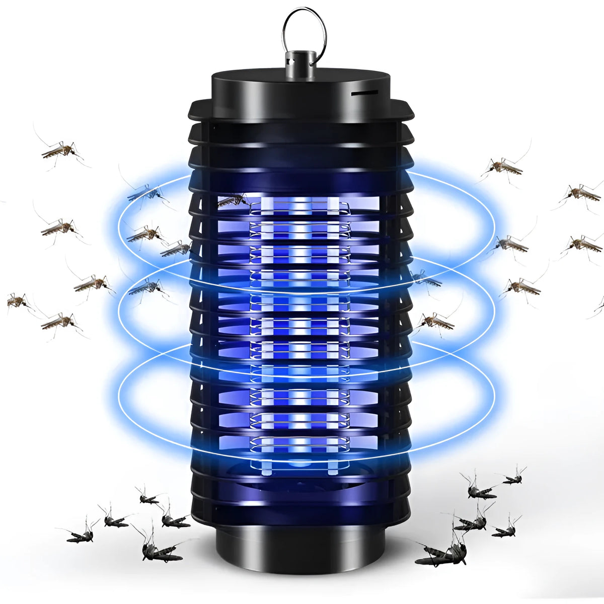 Black electronic mosquito killer lamp with metal grid for indoor insect control.