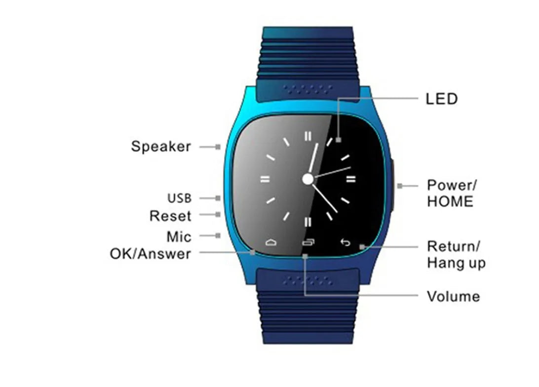 Smart Bluetooth sports watch compatible with iOS and Android smartphones in black colour