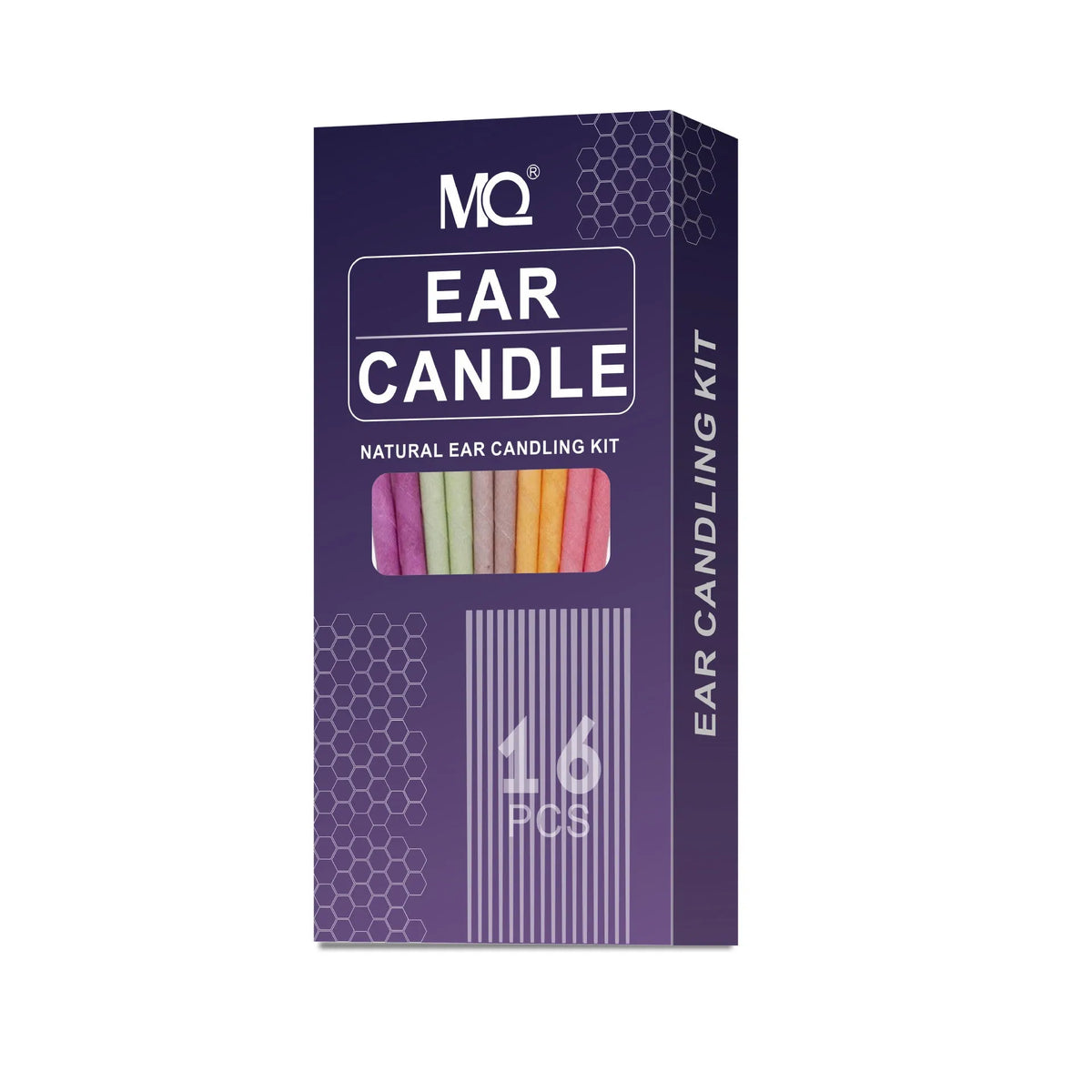 Ear candle therapy set showing 16 candles, 8 protection boards and 16 swabs for health massage