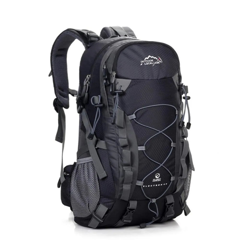 Green polyester sports backpack with main compartment shown open, suitable for outdoor activities.