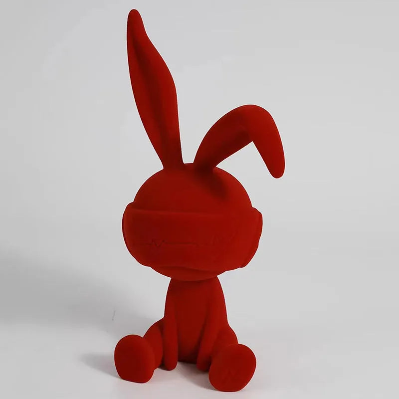Suede blindfold rabbit resin table ornament in blue, green, or red colour options for home decoration