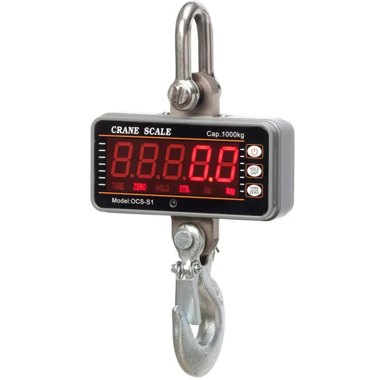Orange electronic crane scale with digital display for 500kg capacity weighing in logistics and warehousing