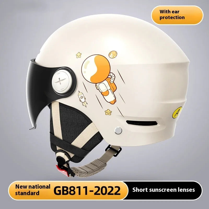 Motorcycle half helmet in black or khaki with ABS construction and lens options for commuting