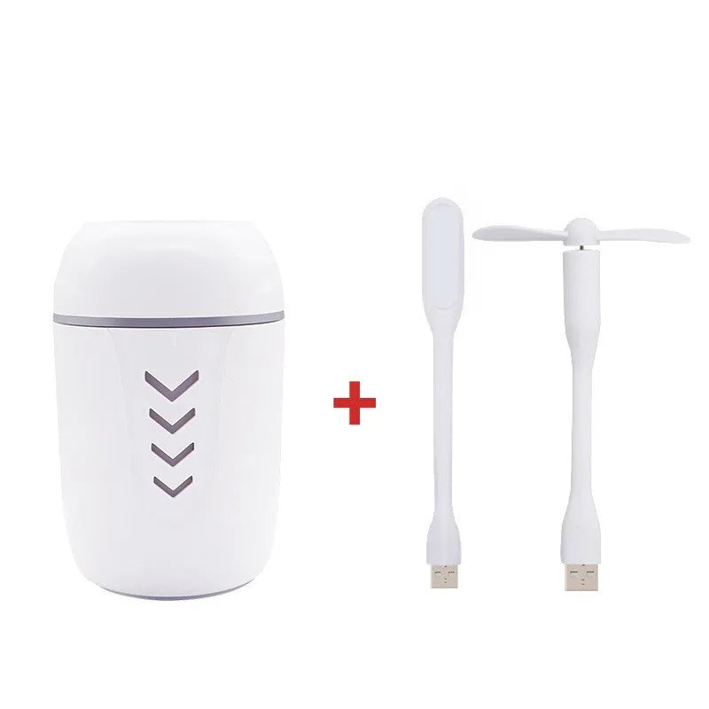 Portable car humidifier with columnar design in blue, pink, and white colour options
