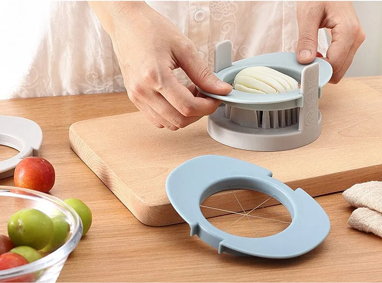 3-in-1 manual egg slicer and cutter, 14 x 10.5 x 7.4 cm, in blue, orange or red with stackable design