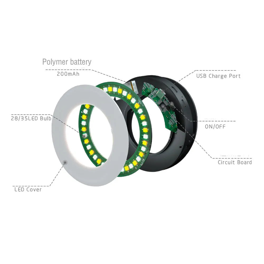 Black USB selfie ring light for mobile phone photography with adjustable brightness