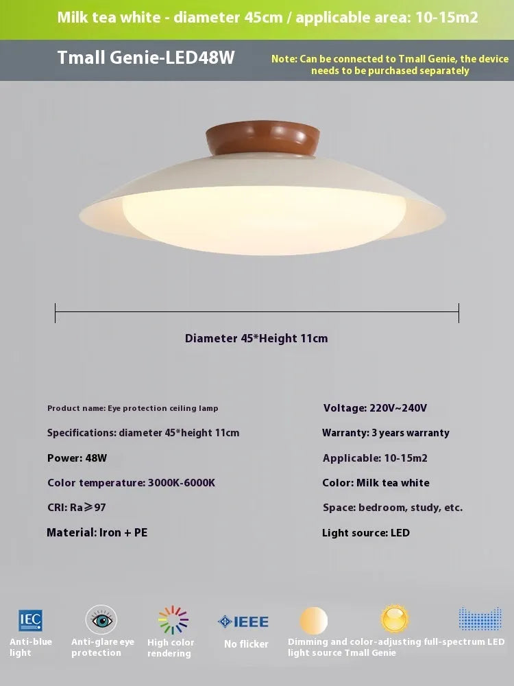 Modern cream style flying saucer ceiling lamp in mint green colour showing iron construction