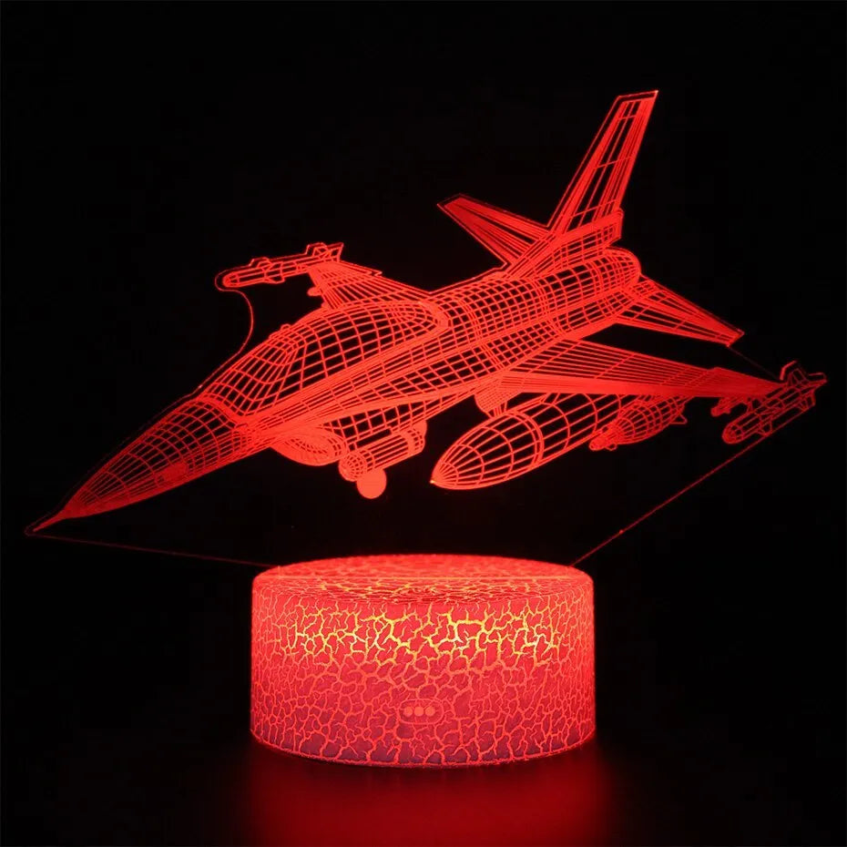 LED airplane night light with touch switch and multi-colour changing modes on acrylic shade