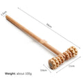 Natural beech wood massage roller set showing T-shaped roller and various wheel massage tools