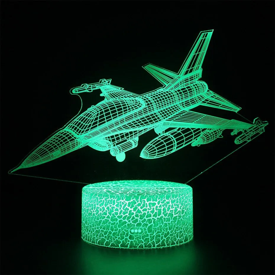 LED airplane night light with touch switch and multi-colour changing modes on acrylic shade