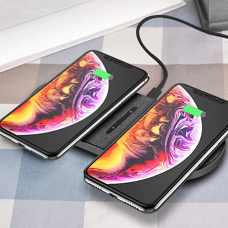 Black wireless charger pair with two 10W charging pads and dual Type-C/USB interfaces