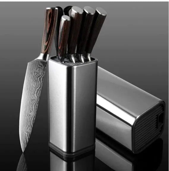 Black and white kitchen tool holder with detachable draining base for storing knives and cutlery