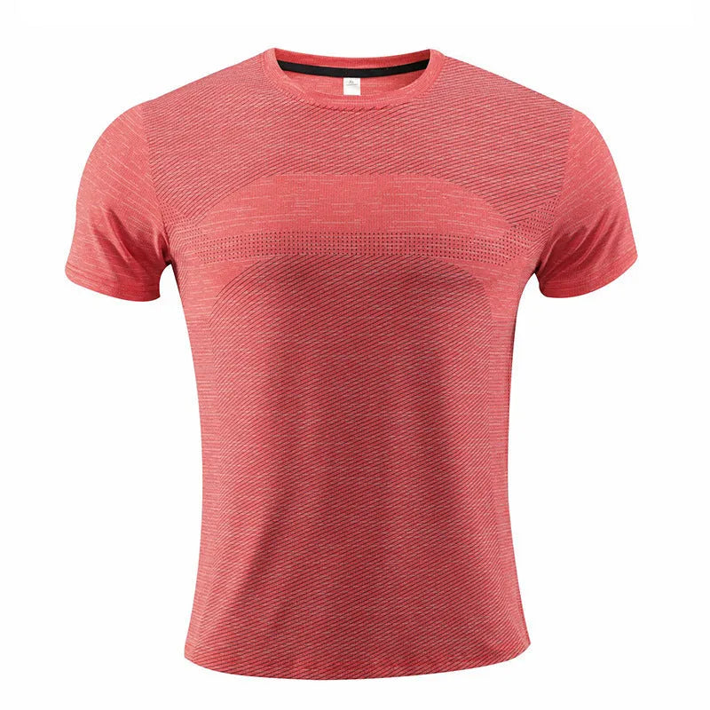Short sleeve running T-shirt in polyester spandex fabric on a size chart showing S to 4XL.