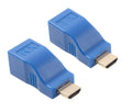 HDMI extender transmitter and receiver pair for long distance 1080p signal transmission over Cat-6 cable.