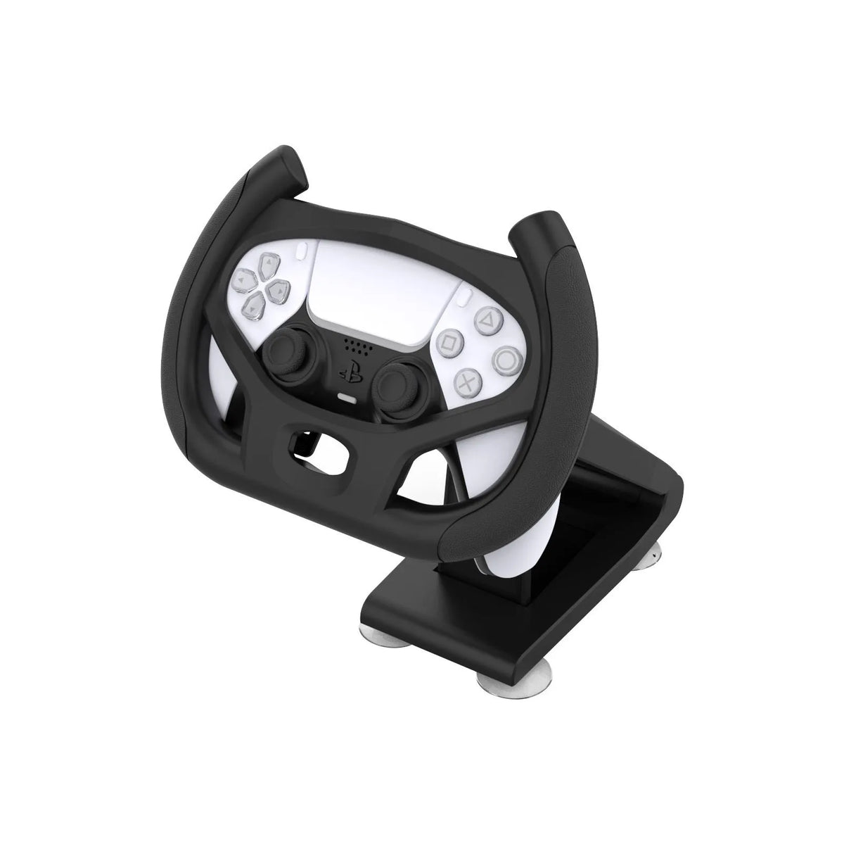 Black ABS plastic steering wheel bracket with suction cup for mounting phones during racing games