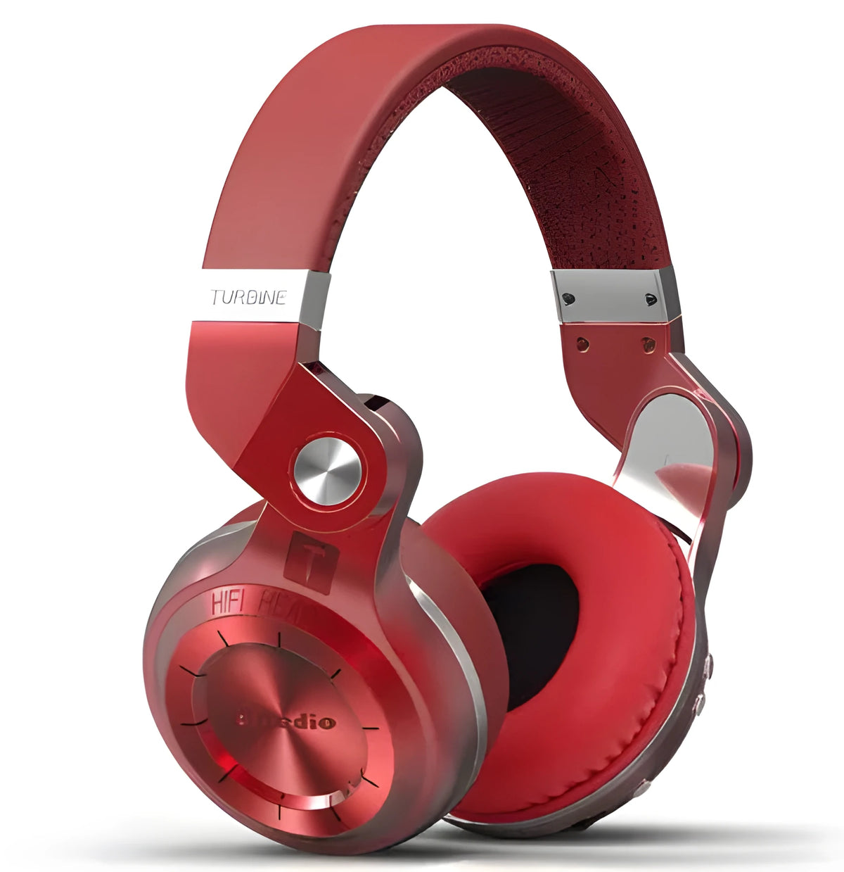 Bluedio T2 Plus wireless Bluetooth on-ear headphones in blue, showing ear cups and headband.