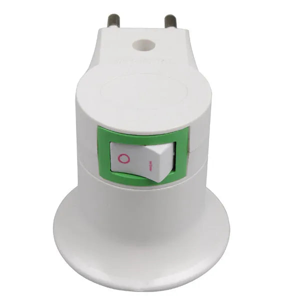 White E27 wall plug-in screw lamp holder with switch control for bulb adapter conversion