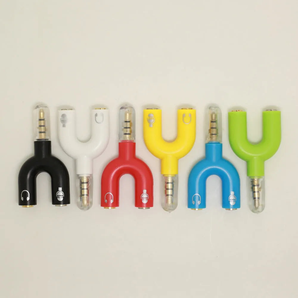 3.5mm audio splitter adapter with gold-plated connector in six colour options