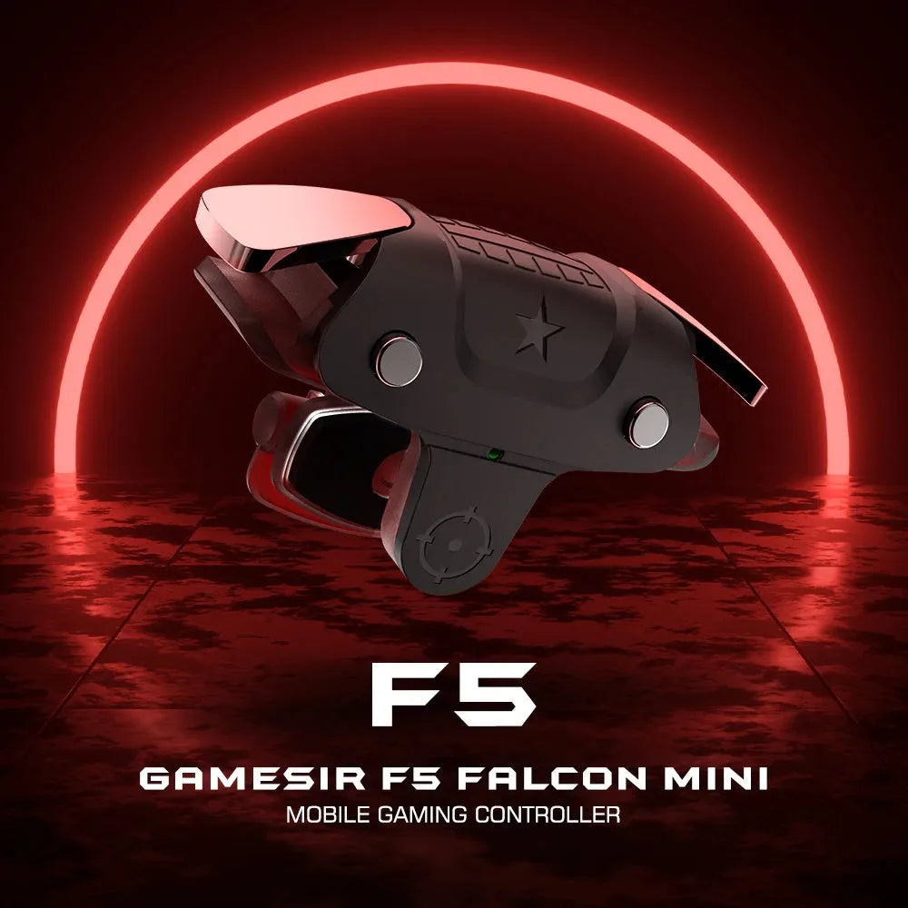 Black F5 wireless Bluetooth game controller for mobile phones, showing compact handheld size