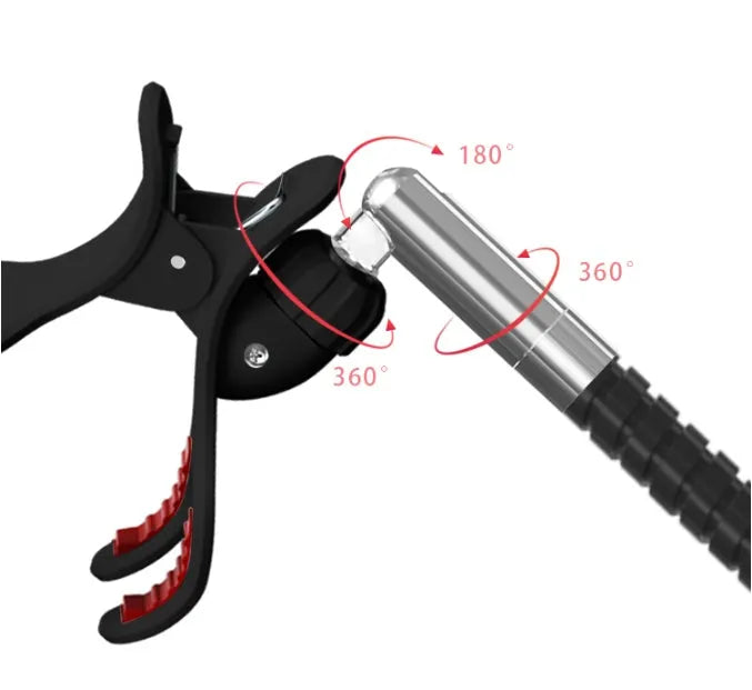 Universal mobile phone bed bracket with adjustable overhead support arm in black colour