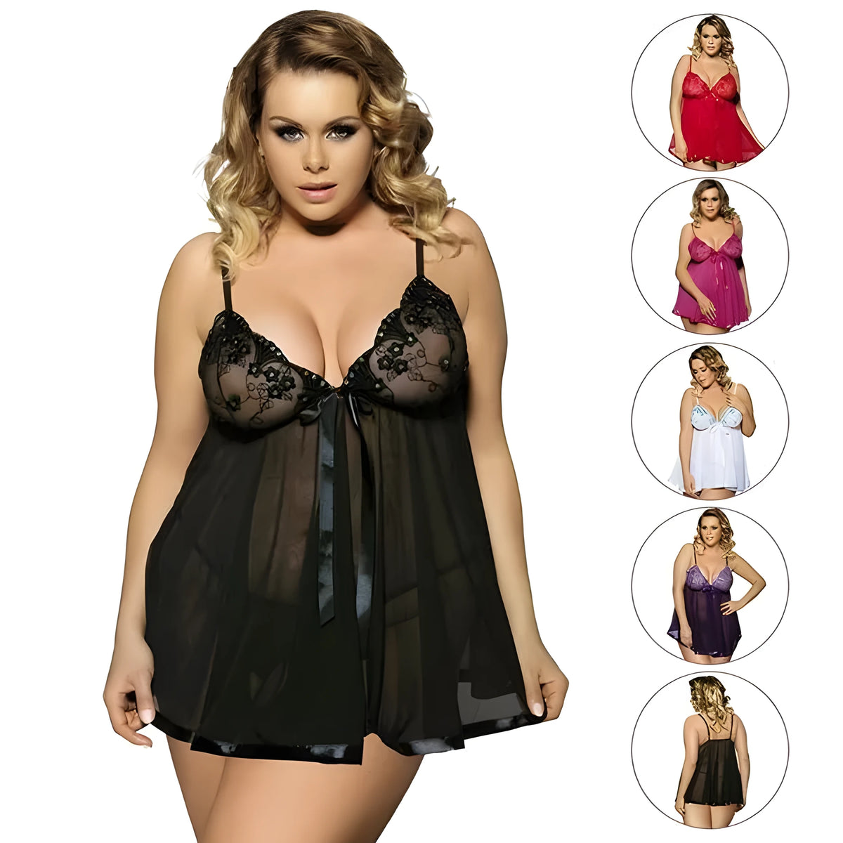Women's purple lace and mesh lingerie sleepdress on a hanger