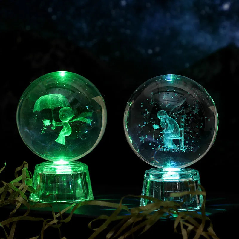 Transparent 6cm crystal ball ornament with inner carving design on fixed base