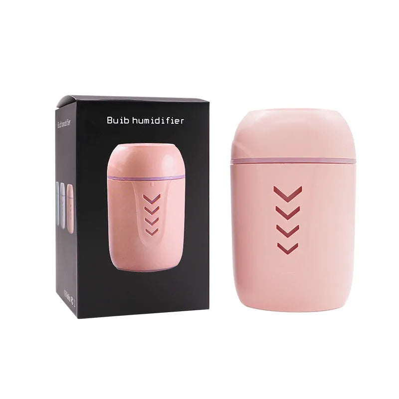 Portable car humidifier with columnar design in blue, pink, and white colour options