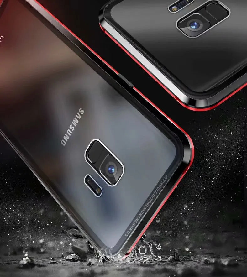 Anti-peeping magnetic clamshell phone case for Samsung Galaxy in black, blue, gold, green, red or silver