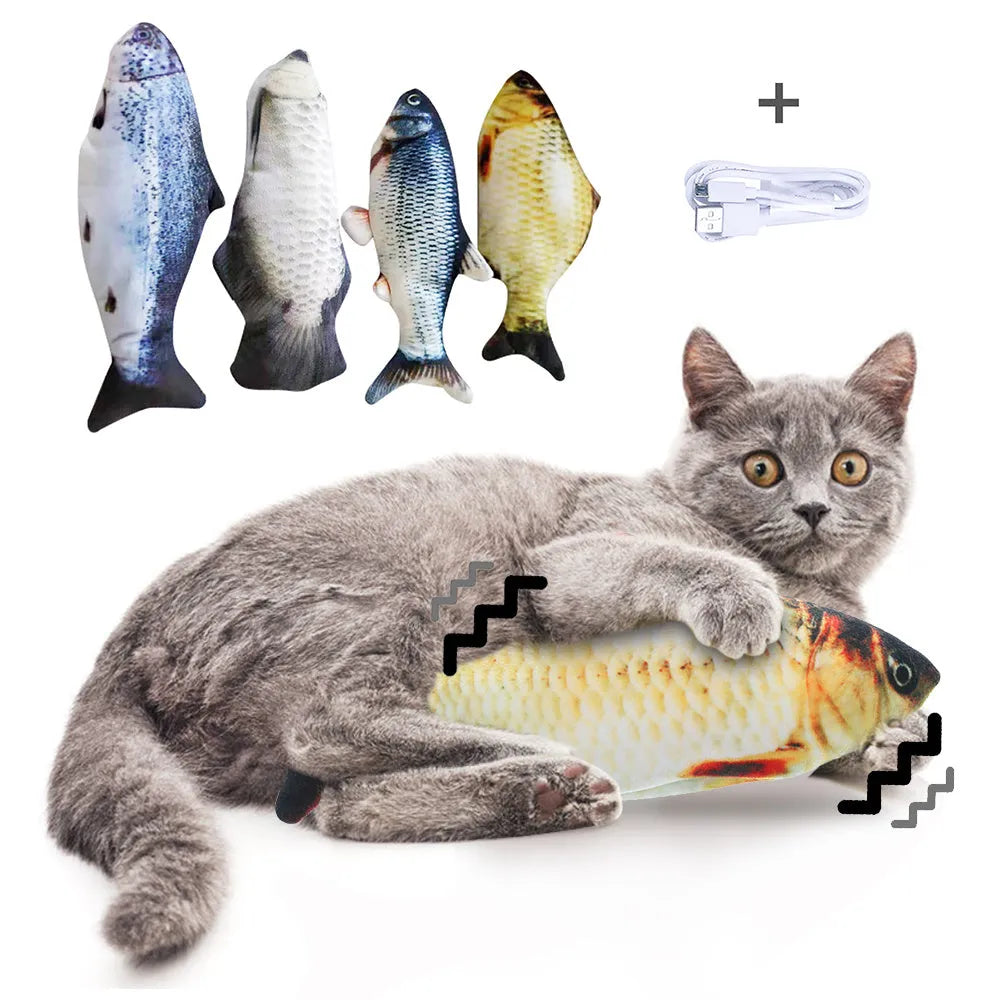 30cm electronic jumping fish cat toy with USB cable for charging
