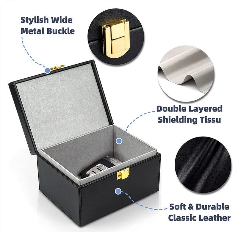 Carbon fibre RFID shielding box and two key cases with nano lining for electronic theft protection