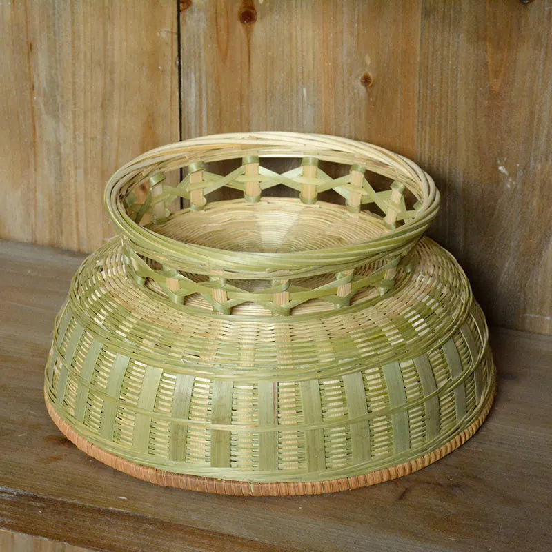 Handmade woven bamboo storage basket showing natural texture and woven pattern