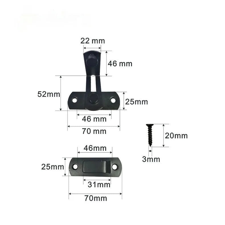 American-style warehouse hook lock for barn doors in black carbon steel or stainless steel with flat shackle