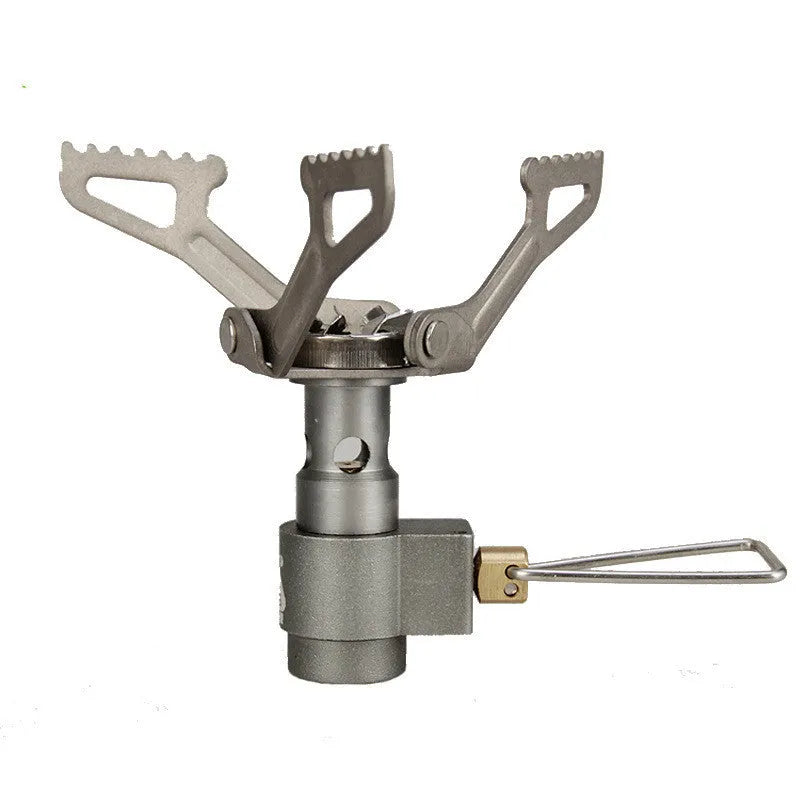 Portable single-burner propane gas camping stove for outdoor use.