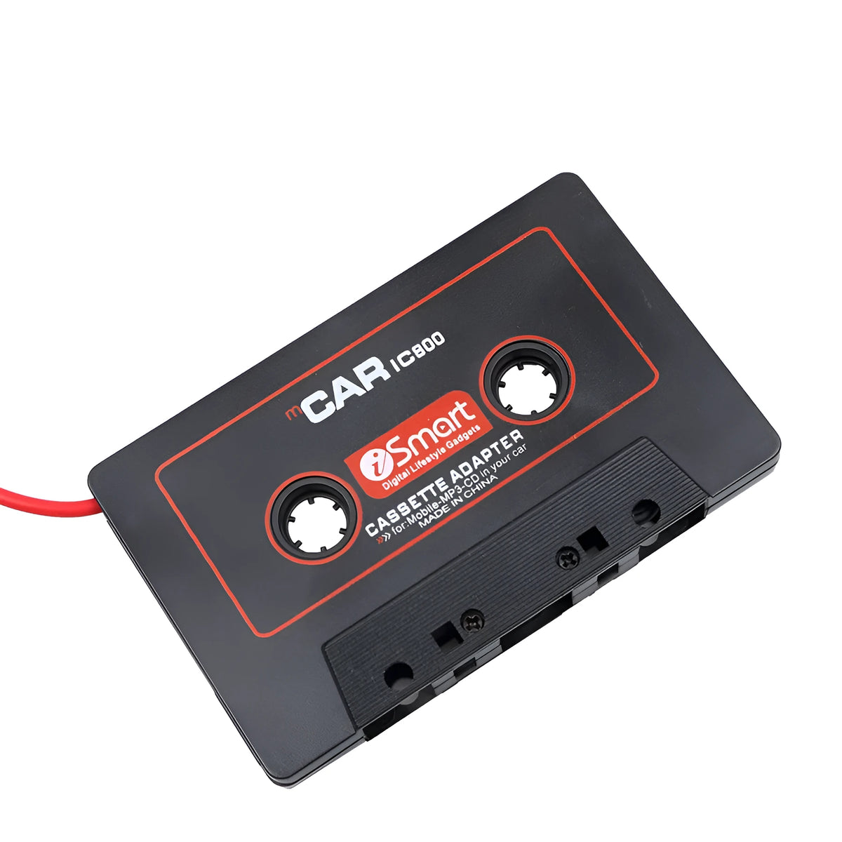Black cassette adapter with 3.5mm audio jack for connecting MP3 players to car cassette decks