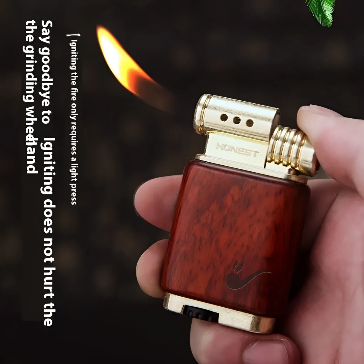 Ebony gas lighter with black wood and rosewood decorative surfaces