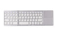 Tri-fold folding touch Bluetooth keyboard shown in black colour with touchpad, compatible with iPhone Android Microsoft devices