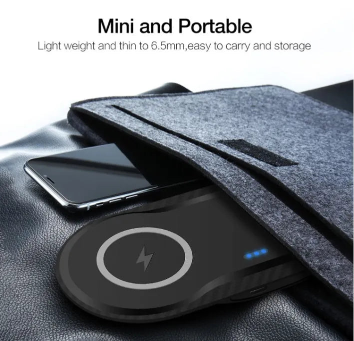 Dual wireless charging pad showing two phones charging simultaneously with black or white colour options