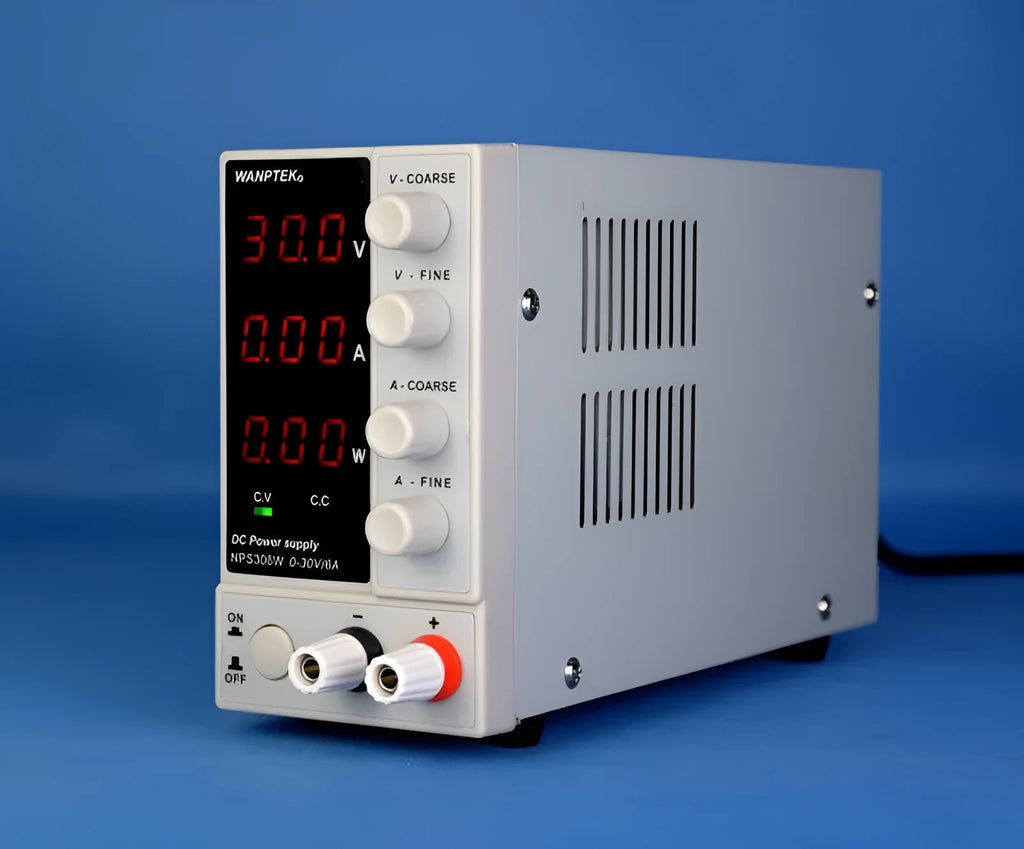 White adjustable DC power supply unit for mobile phone and notebook repair with digital display