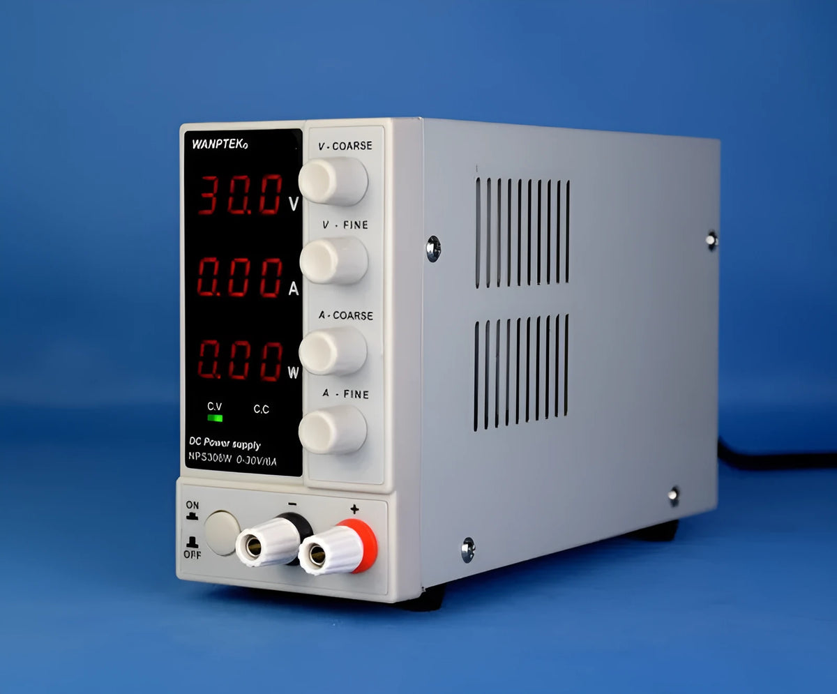 White adjustable DC power supply unit for mobile phone and notebook repair with digital display