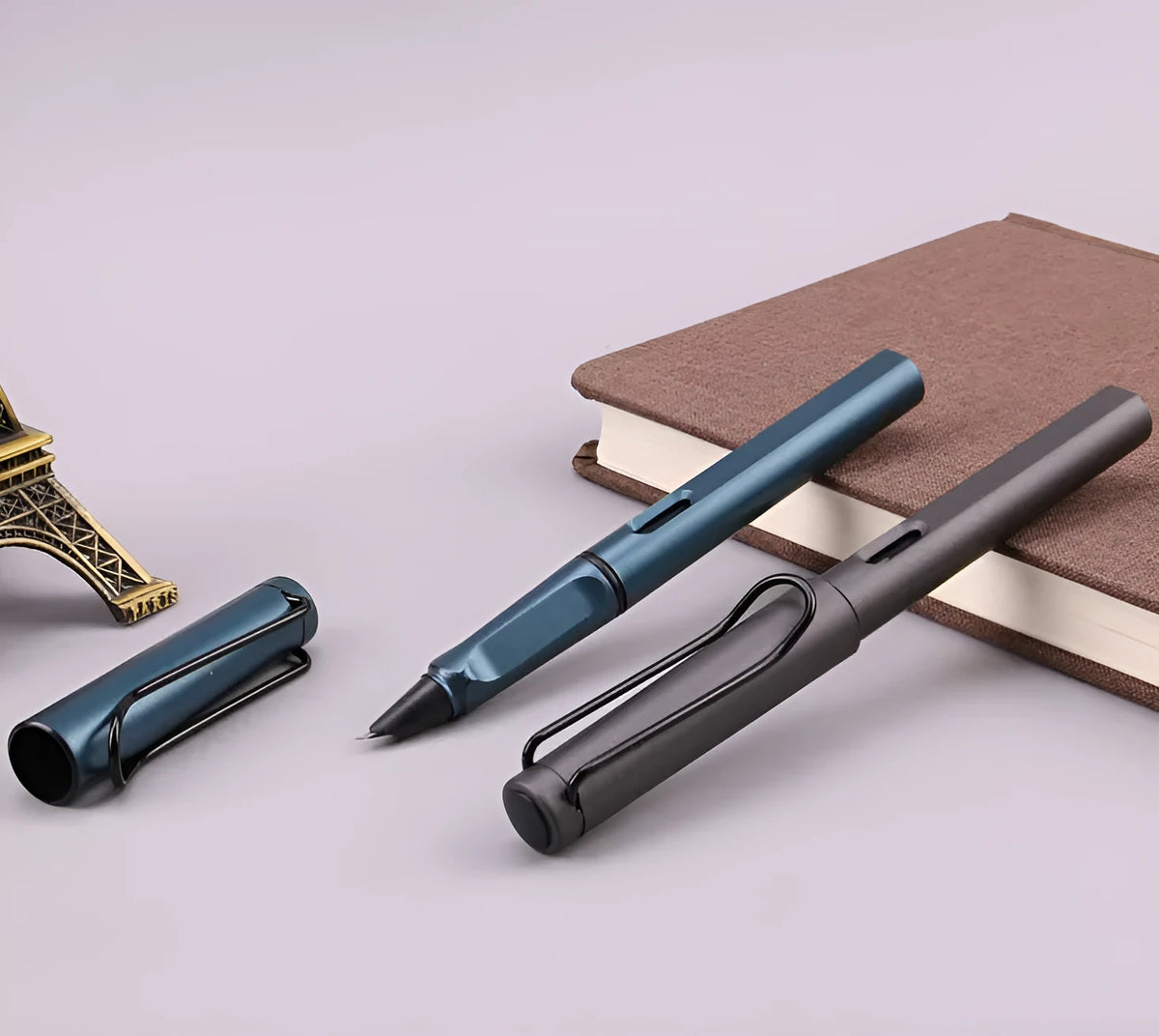 Frosted ink bag fountain pen showing visible ink level with choice of 0.38mm or 0.5mm nib in black or blue colour