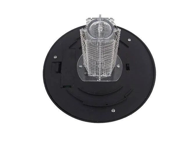 Black solar-powered insect-killing lawn lamp with white and purple LED lights for garden pest control.