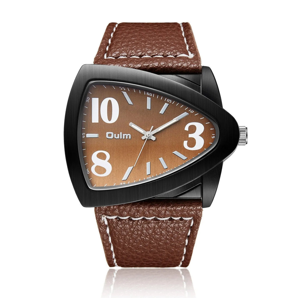 Men's casual quartz watch with triangle belt in 9mm slim profile