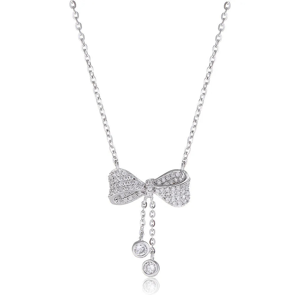 925 sterling silver necklace with bow pendant on a 40-45cm O-ring chain