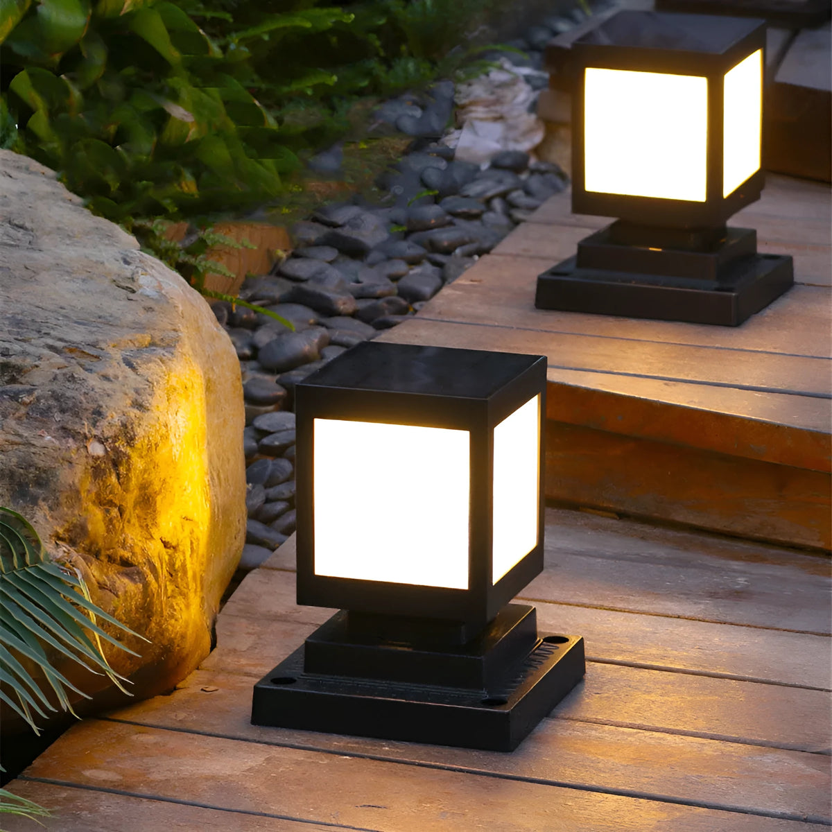 Solar garden lights in outdoor setting with decorative styles and LED illumination