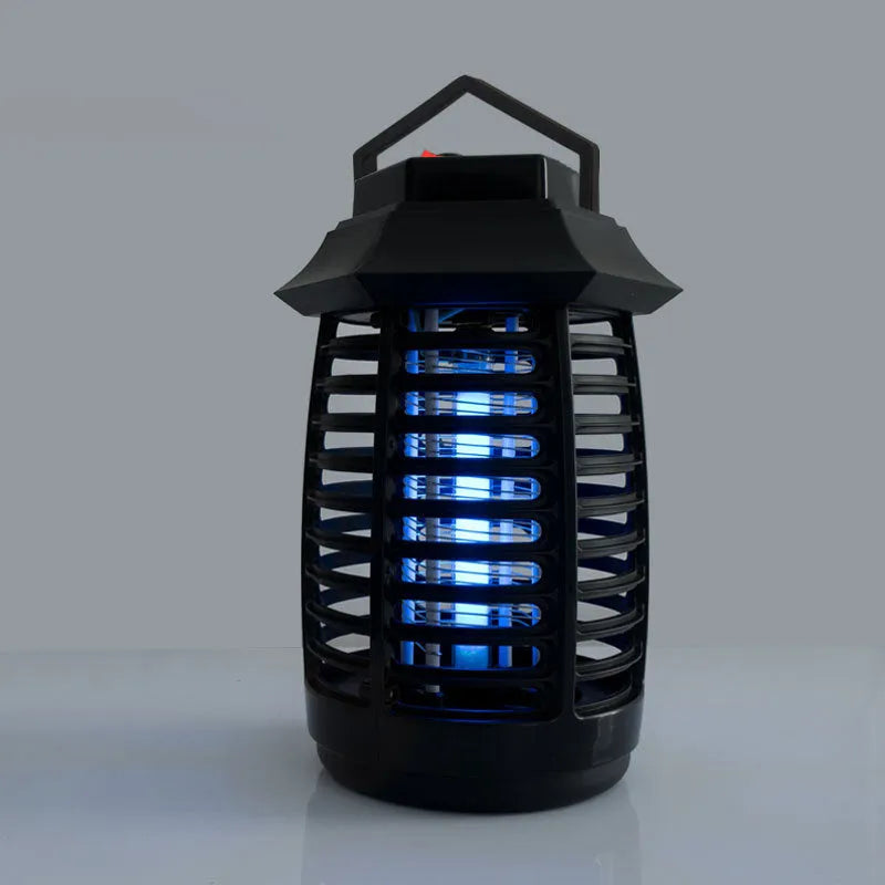 Black aromatherapy mosquito lamp with glass UV tube for indoor and outdoor insect control.